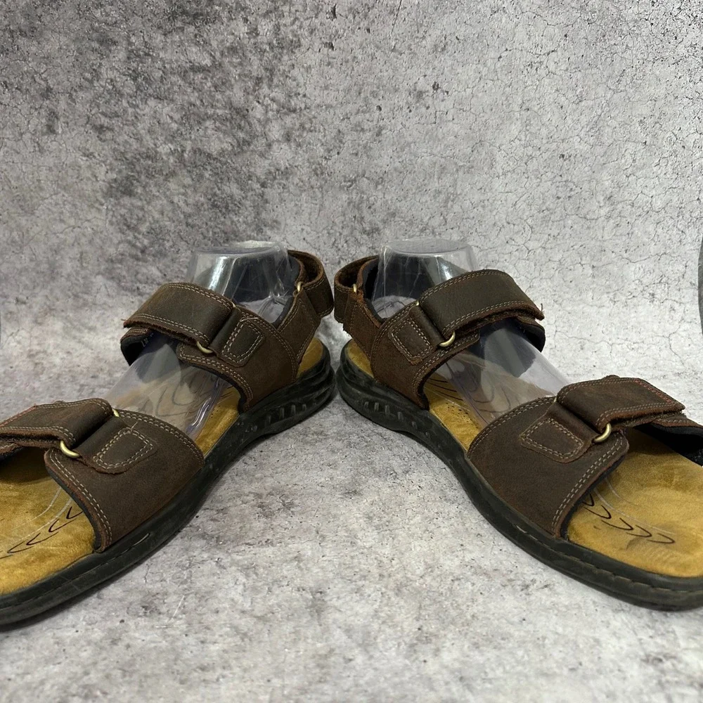 Clarks Hapsford Creek Sandals Mens 12 Brown Leather Hook Loop Straps Comfort